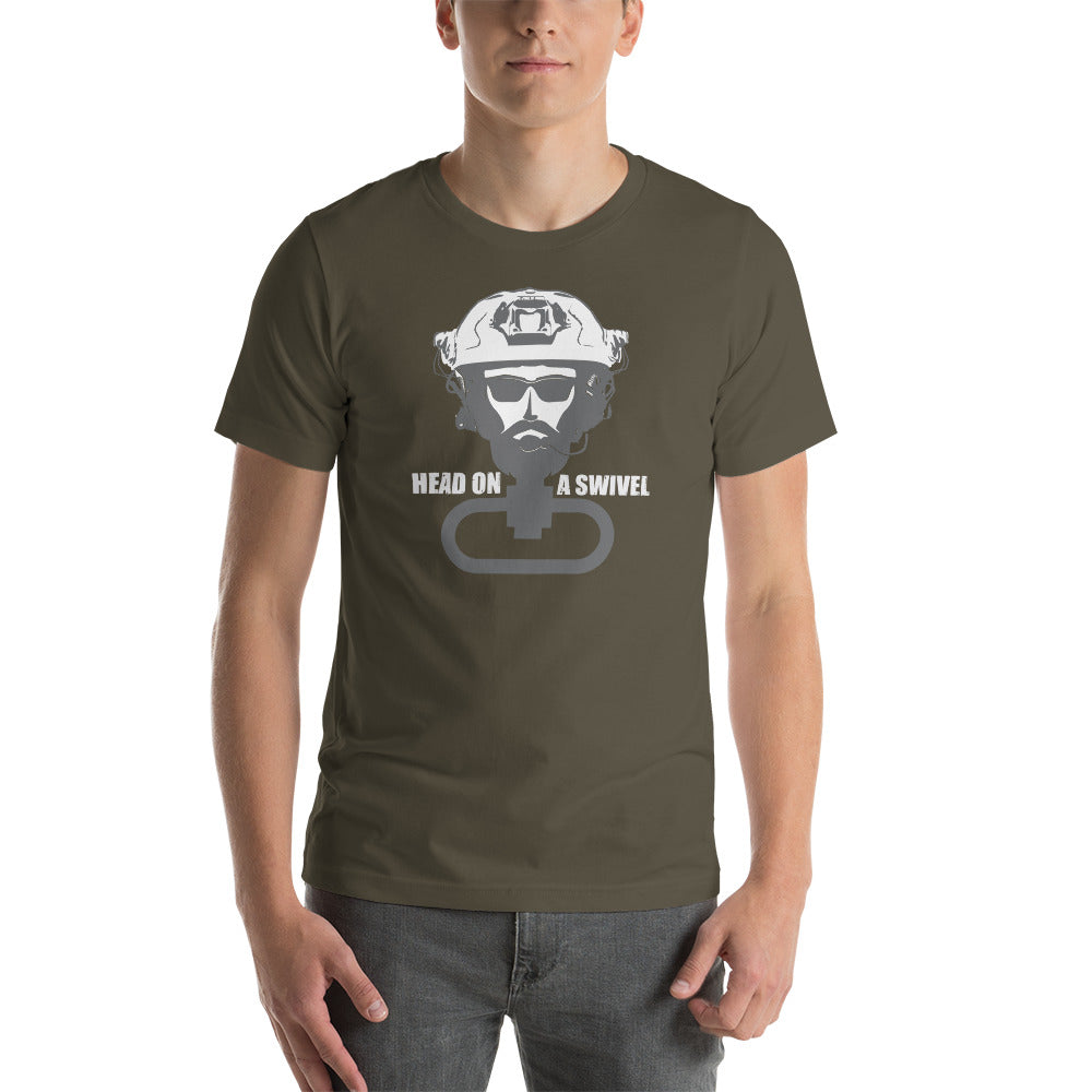 Head On A Swivel G.I. Edition Gray/White logo Short-sleeve unisex t-shirt - Available in 4 colors